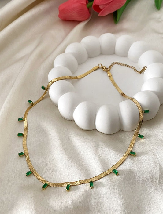 Emerald stone Gold plated Anti- tarnish Pendant necklace