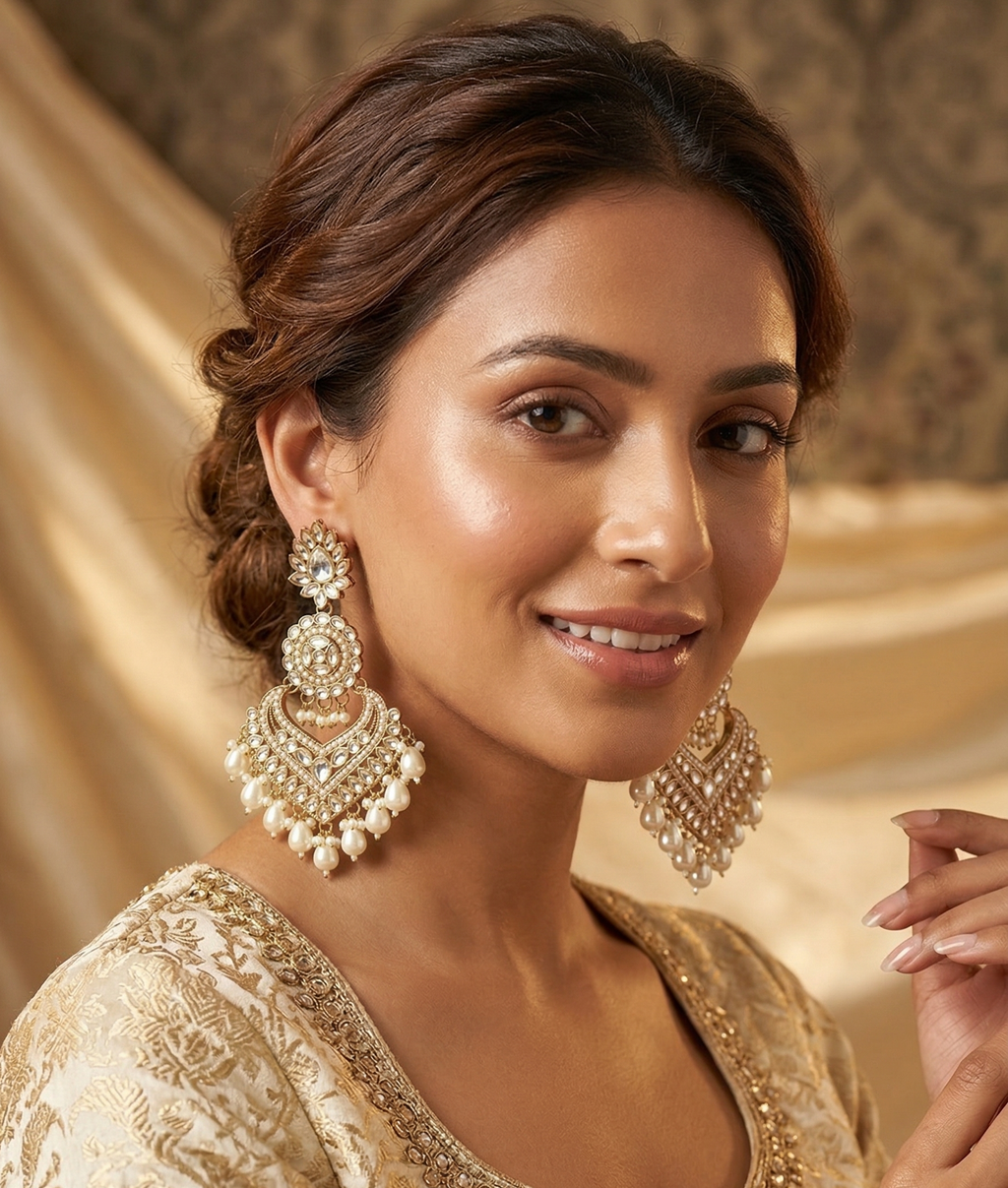 Jivika ivory kundan chandbali