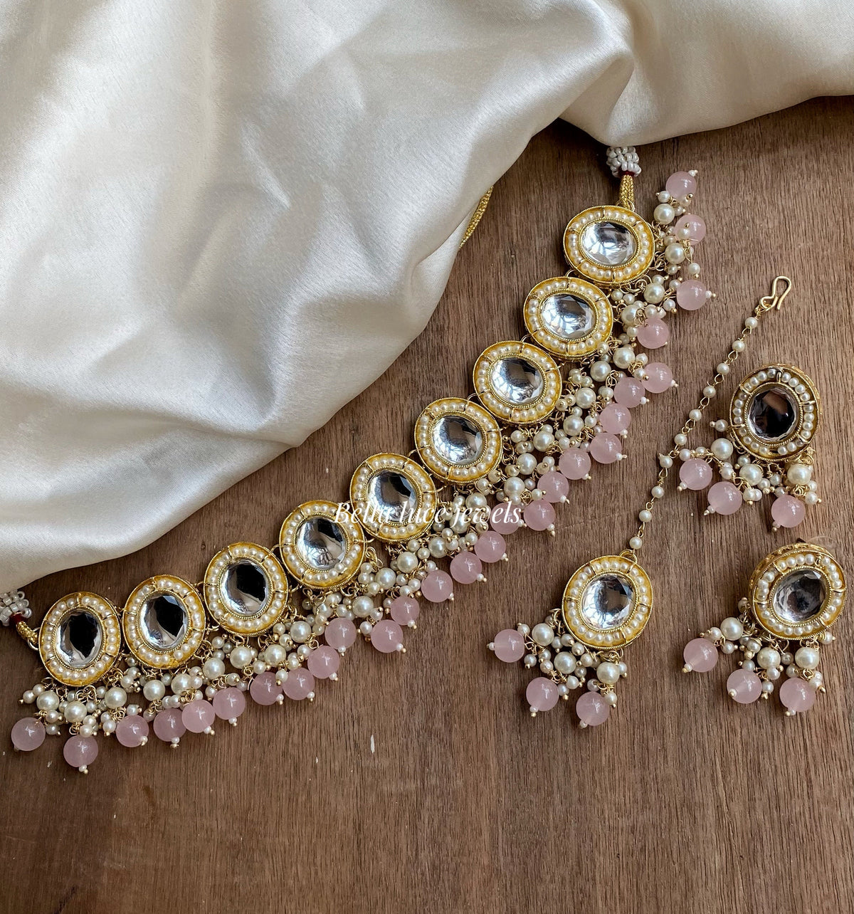 Baby Pink Rea Kundan Choker Necklace Set