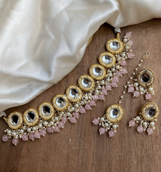 Baby Pink Rea Kundan Choker Necklace Set