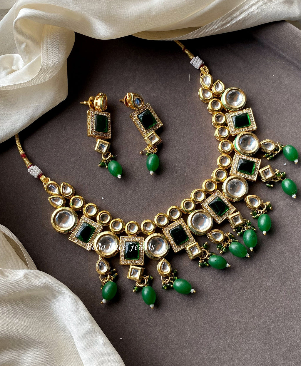 Navi kundan necklace set-Green