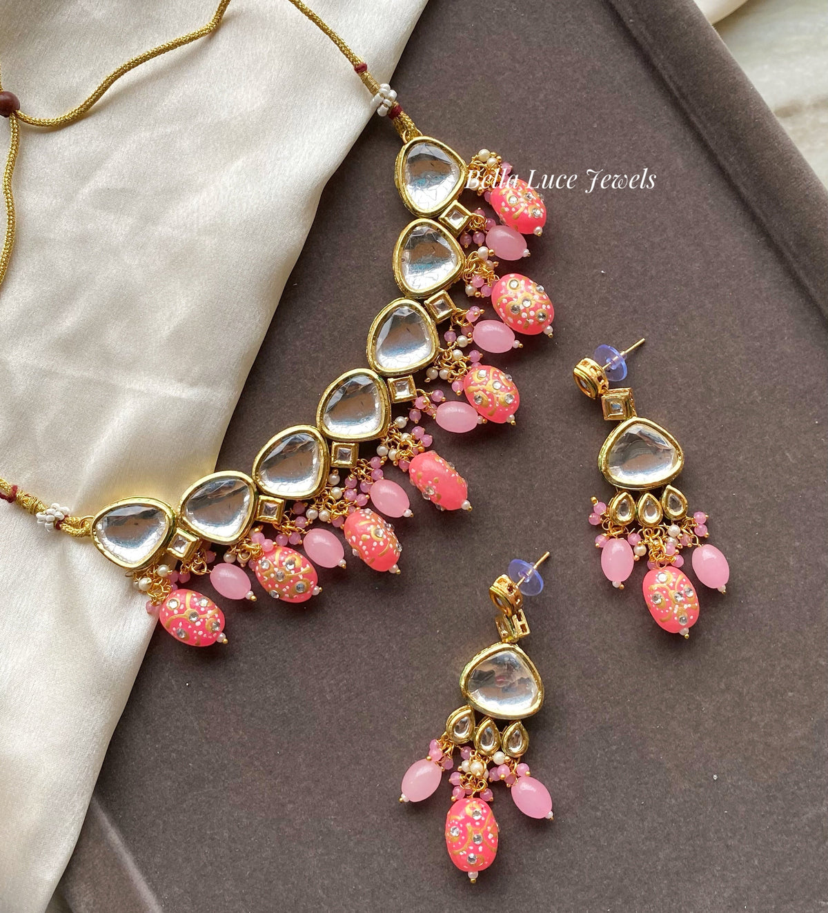 Nirvi kundan necklace set - Pink