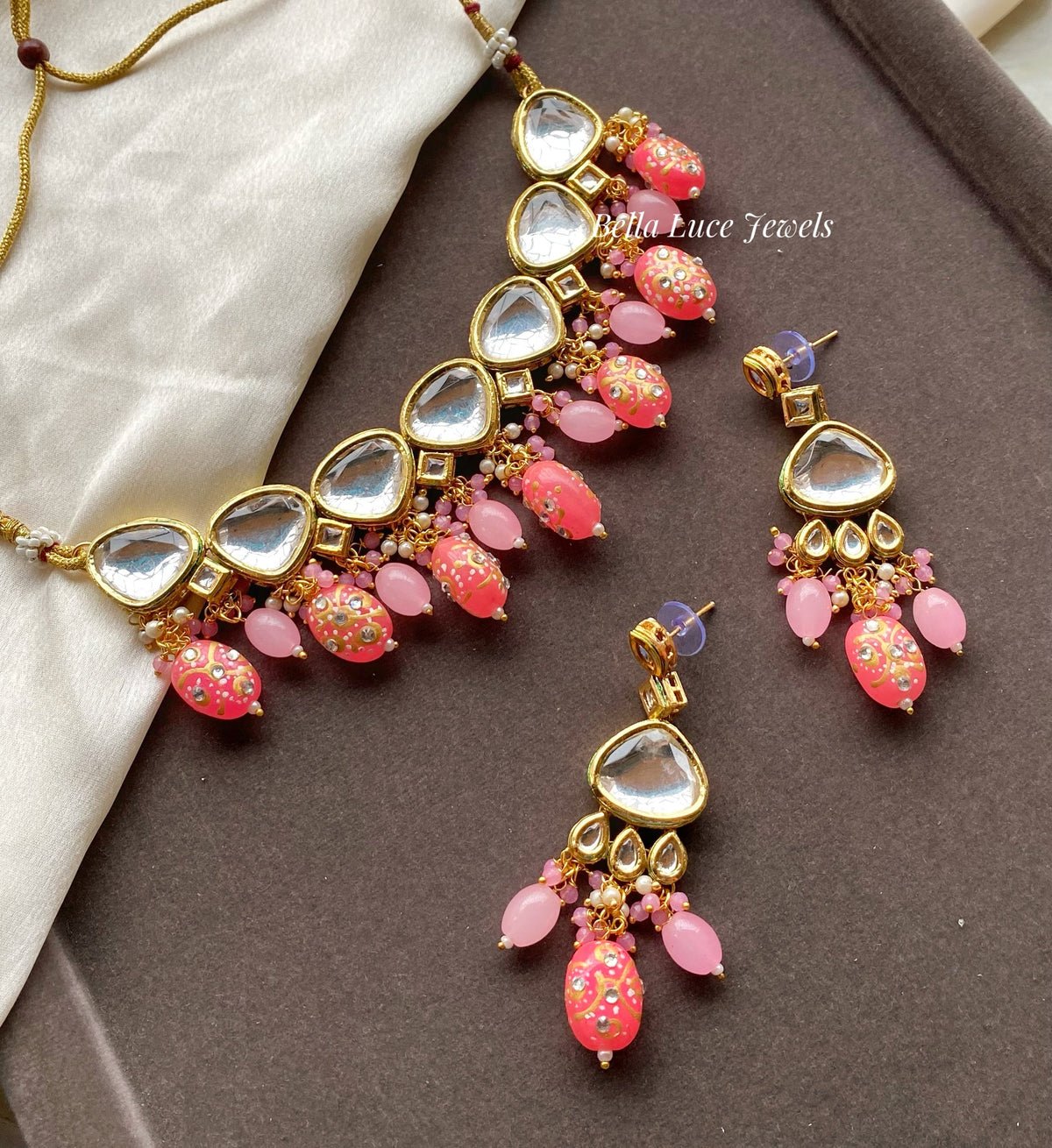 Nirvi kundan necklace set - Pink