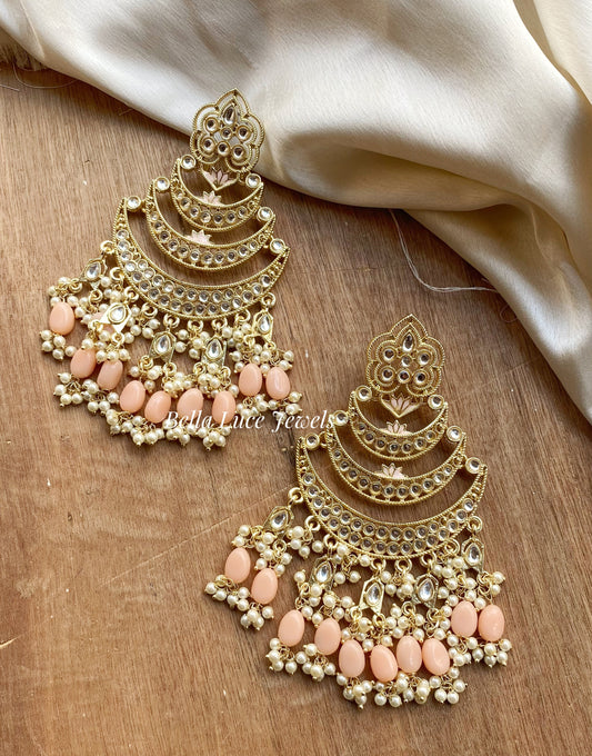 Sia peach kundan chandbali