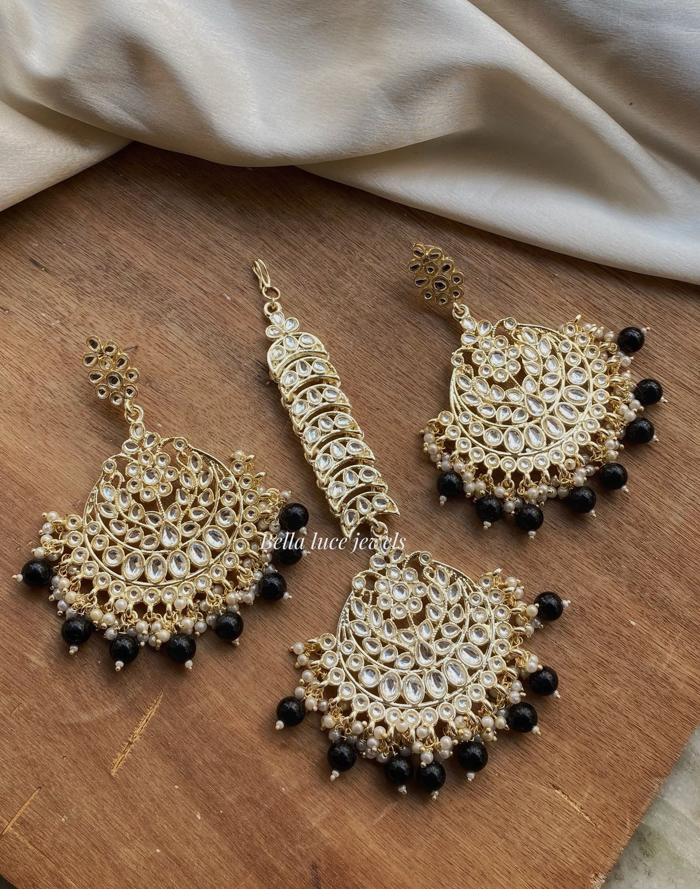 Priya Kundan Chandbali Earrings and Maangtika Set