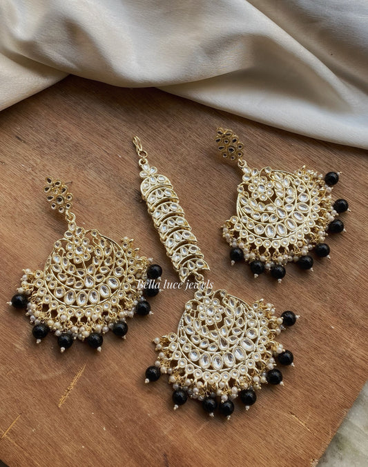 Priya Kundan Chandbali Earrings and Maangtika Set