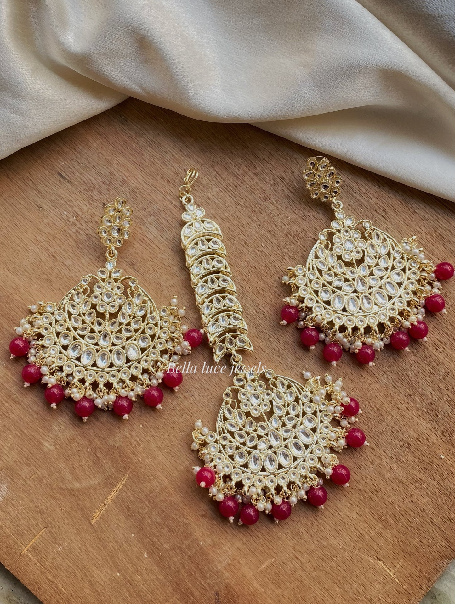 Priya Kundan Chandbali Earrings and Maangtika Set