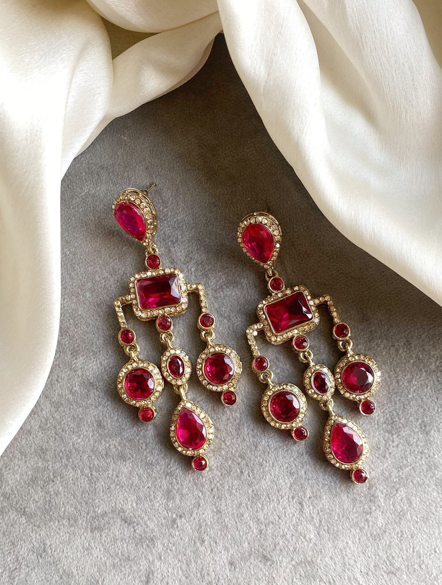 Dark Pink Jasmine Dangler Earrings