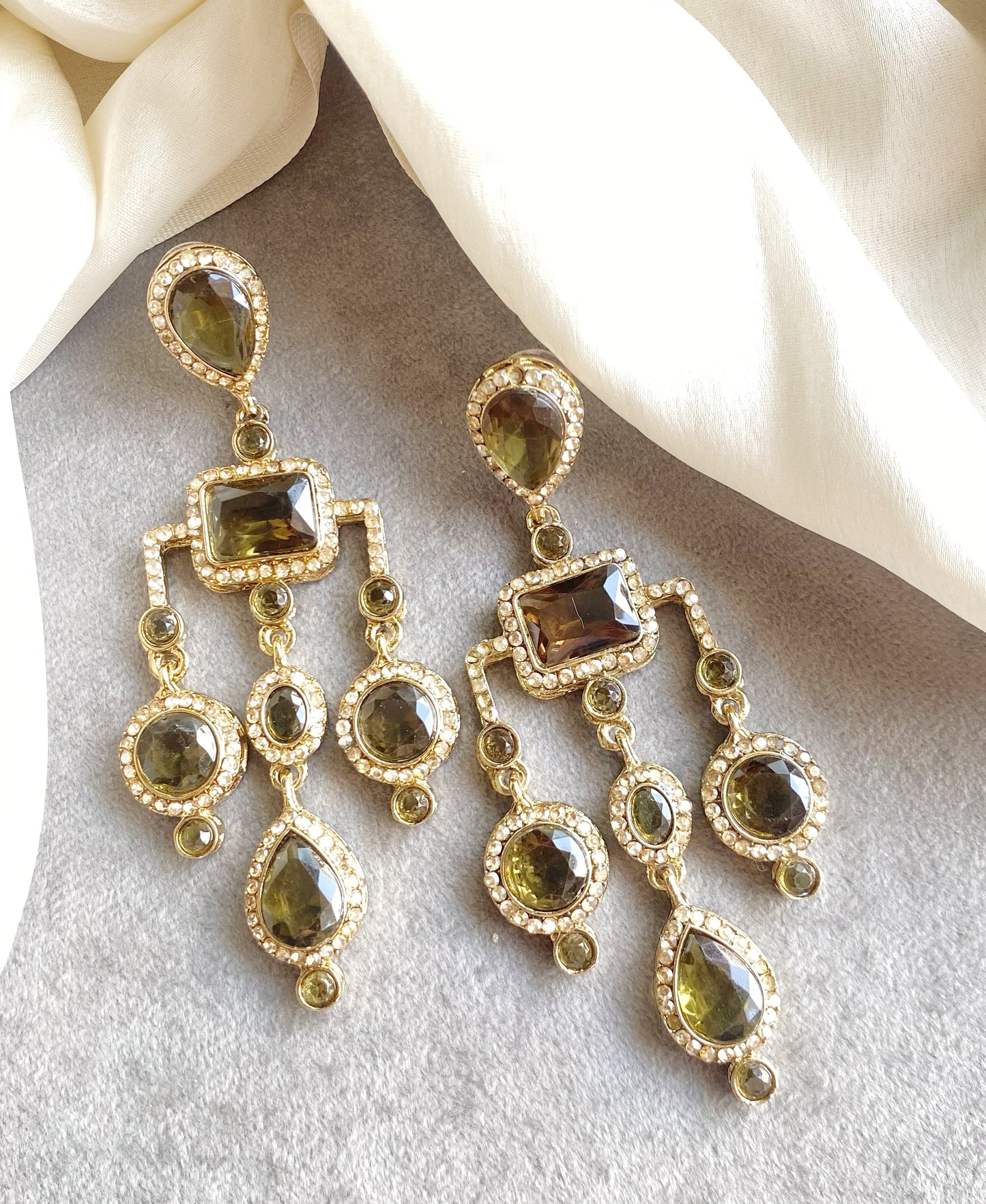 Olive Green Jasmine Dangler Earrings