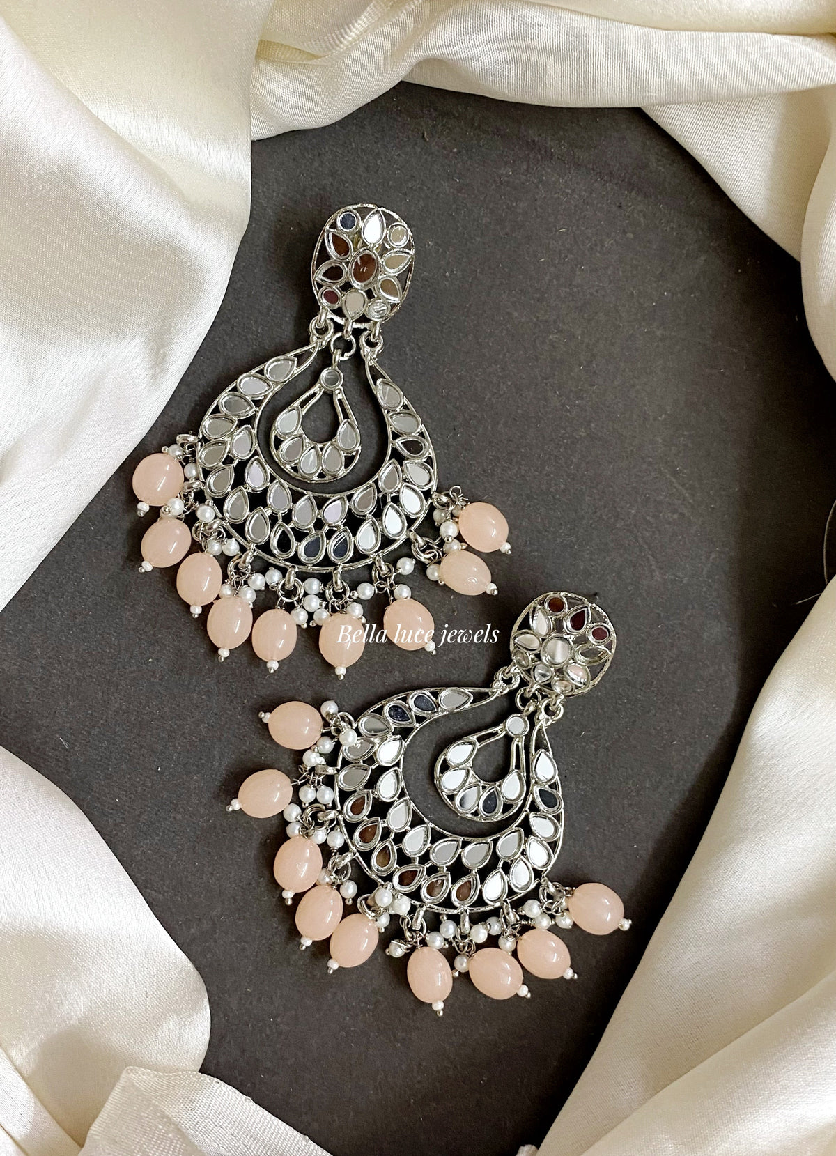 Peach Atiya Silver Mirror Earrings