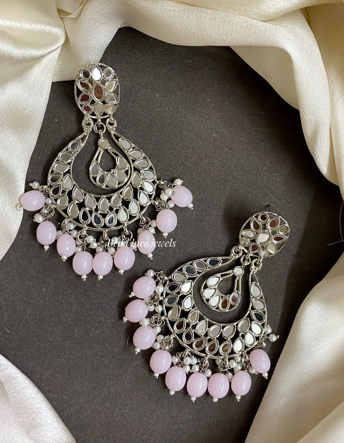 Pink Atiya Silver Mirror Earrings