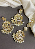 White Heral Kundan Earrings and Maangtikka set