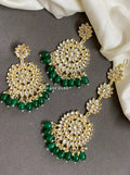 Green Heral Kundan Earrings and Maangtikka set
