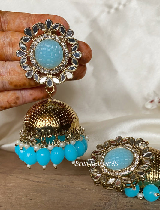 Aqua blue Malvika Mirror Jhumka