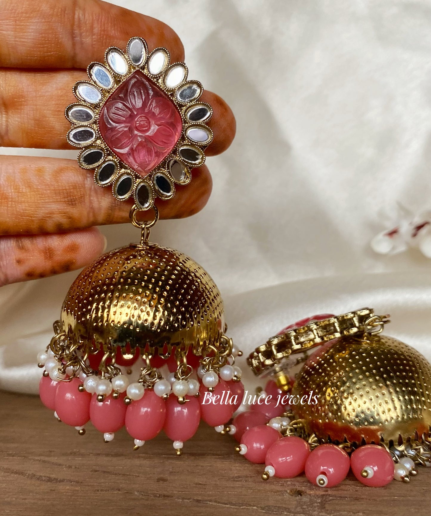 Noori Carved Stone Mirror Jhumka