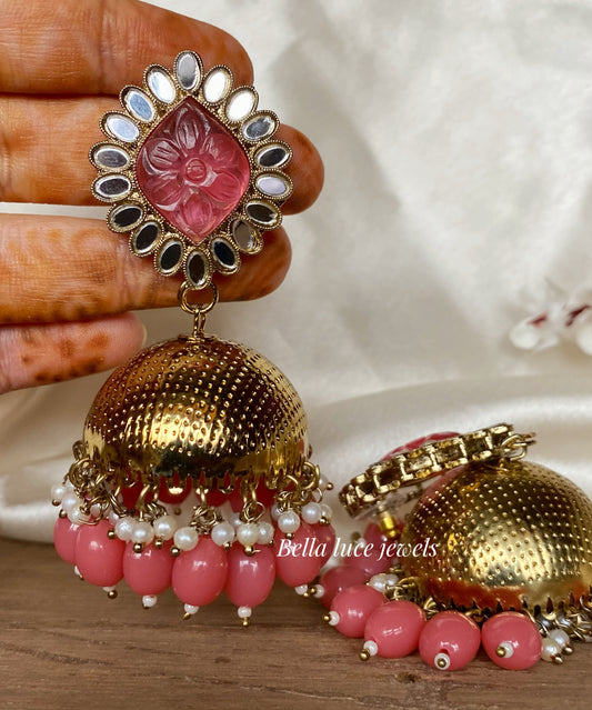 Noori Carved Stone Mirror Jhumka