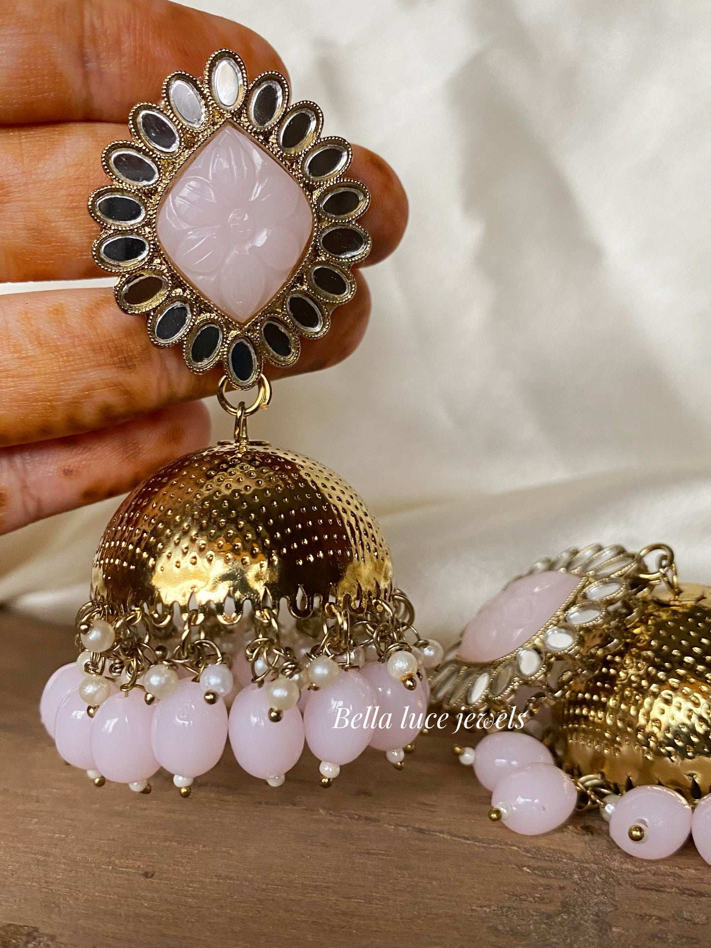 Noori Carved Stone Mirror Jhumka
