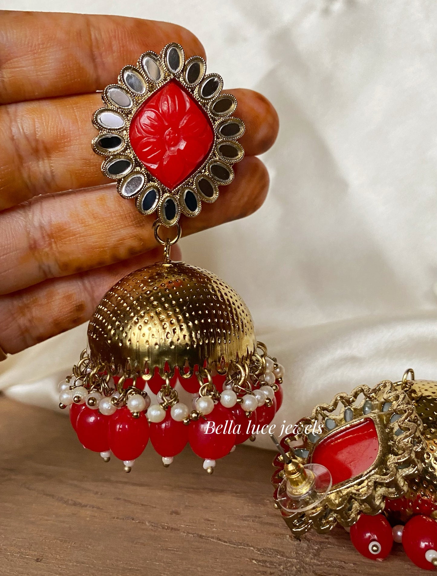 Noori Carved Stone Mirror Jhumka