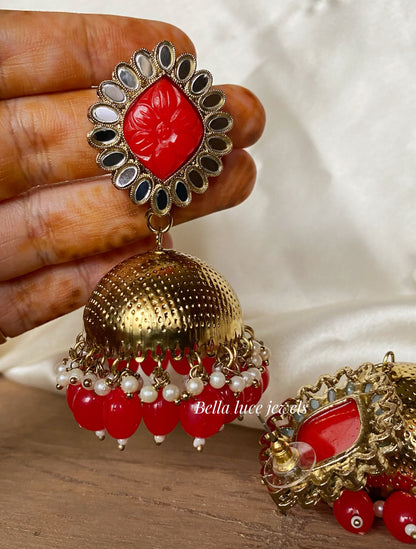 Noori Carved Stone Mirror Jhumka