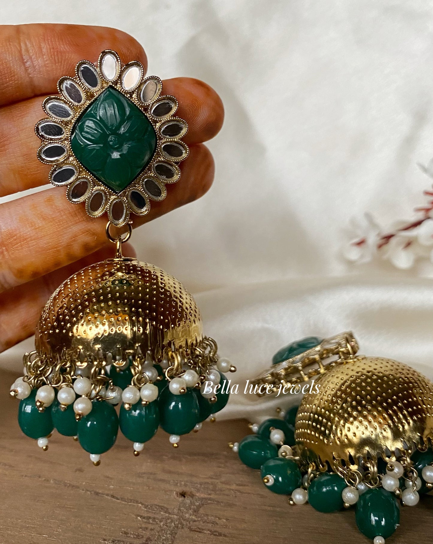 Noori Carved Stone Mirror Jhumka