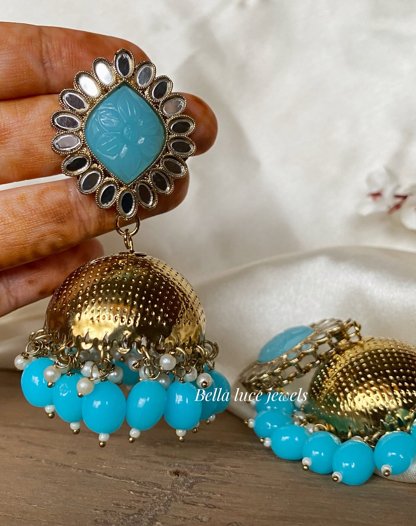 Noori Carved Stone Mirror Jhumka