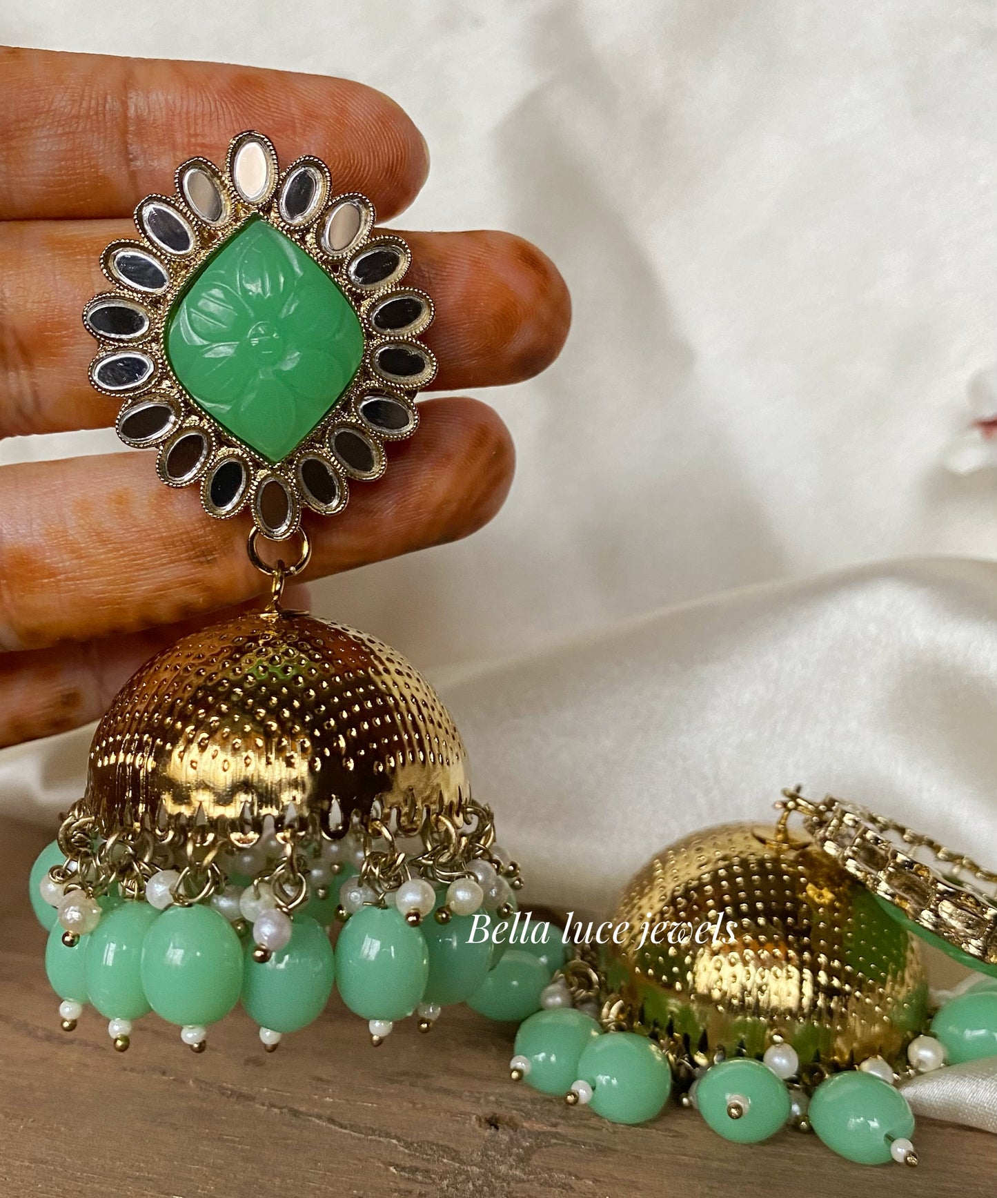 Noori Carved Stone Mirror Jhumka