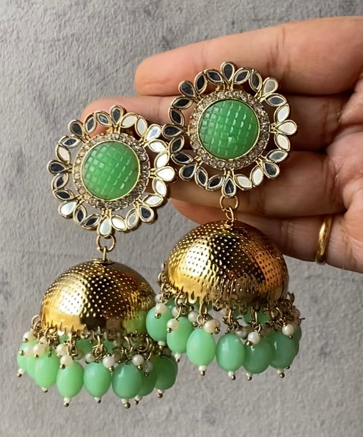 Green Malvika Mirror Jhumka