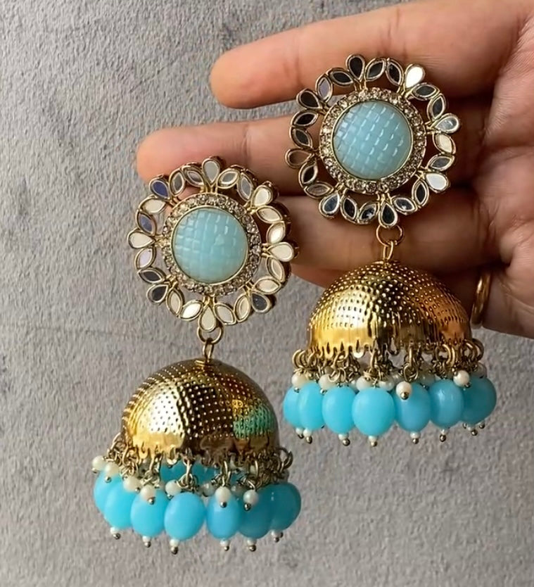 Aqua Blue Malvika Mirror Jhumka