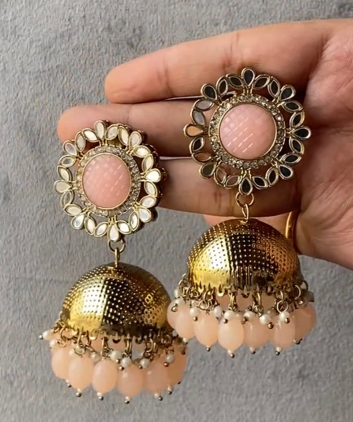 Peach Malvika Mirror Jhumka