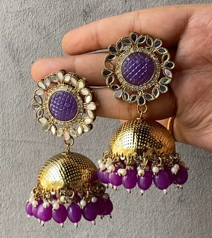 Purple Malvika Mirror Jhumka