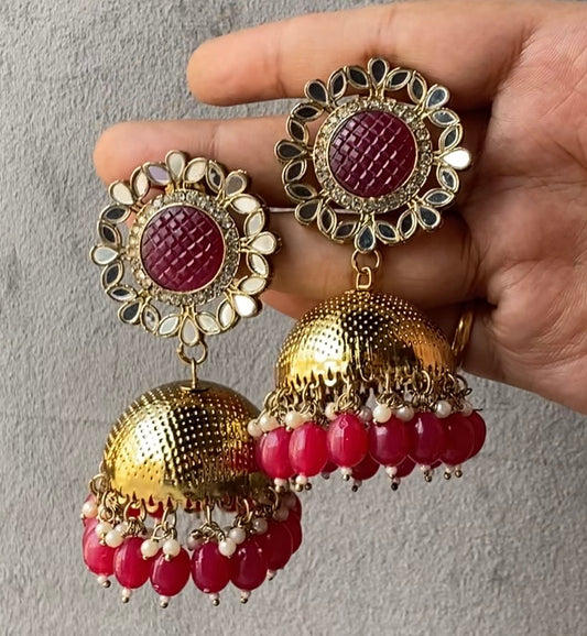 Maroon Malvika Mirror Jhumka