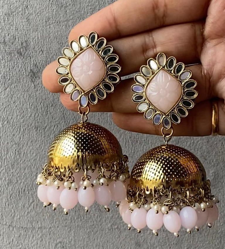Noori Carved Stone Mirror Jhumka