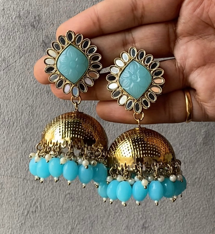 Noori Carved Stone Mirror Jhumka