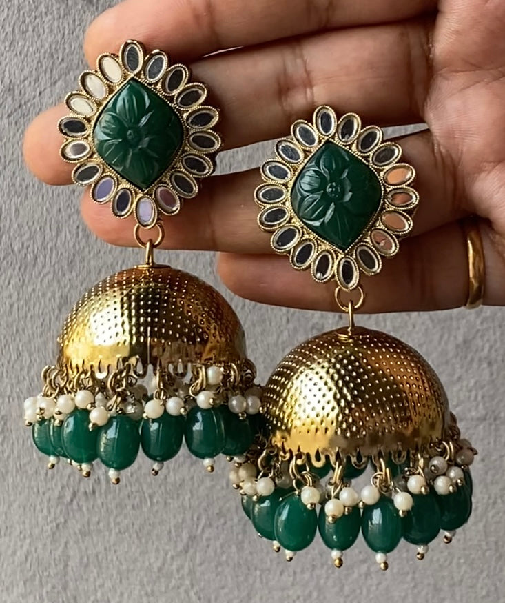 Noori Carved Stone Mirror Jhumka