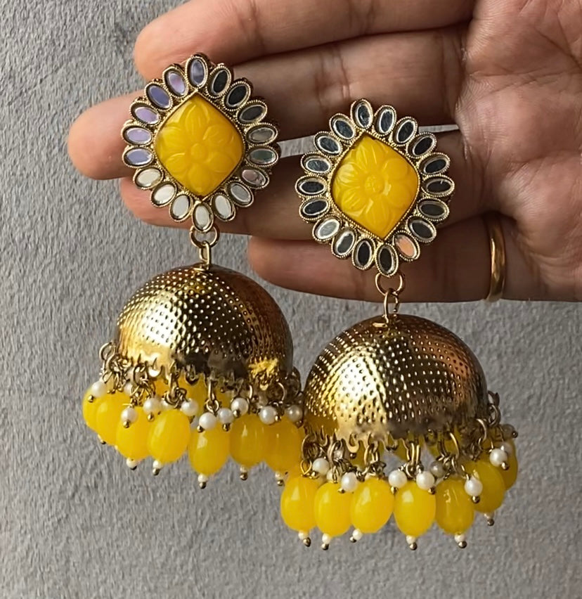 Noori Carved Stone Mirror Jhumka