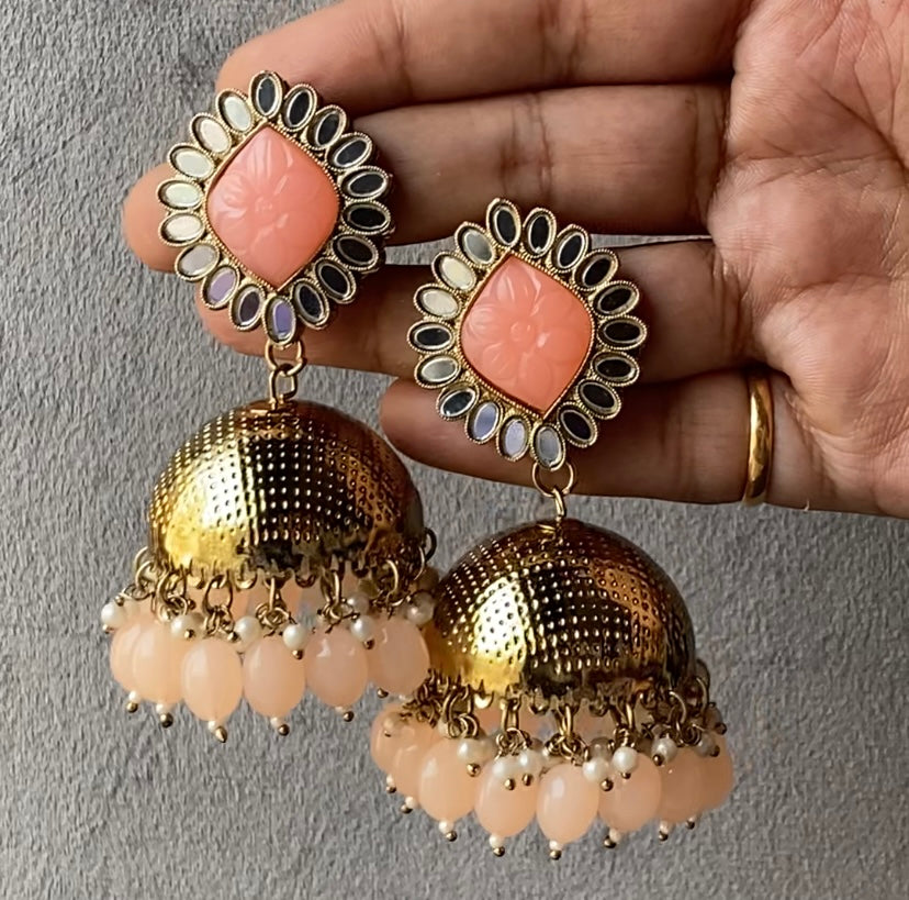 Noori Carved Stone Mirror Jhumka