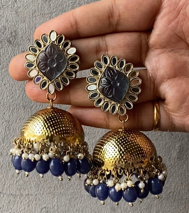Noori Carved Stone Mirror Jhumka