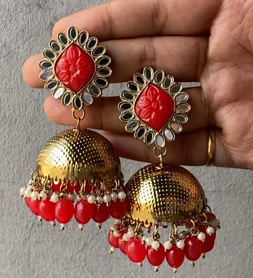 Noori Carved Stone Mirror Jhumka