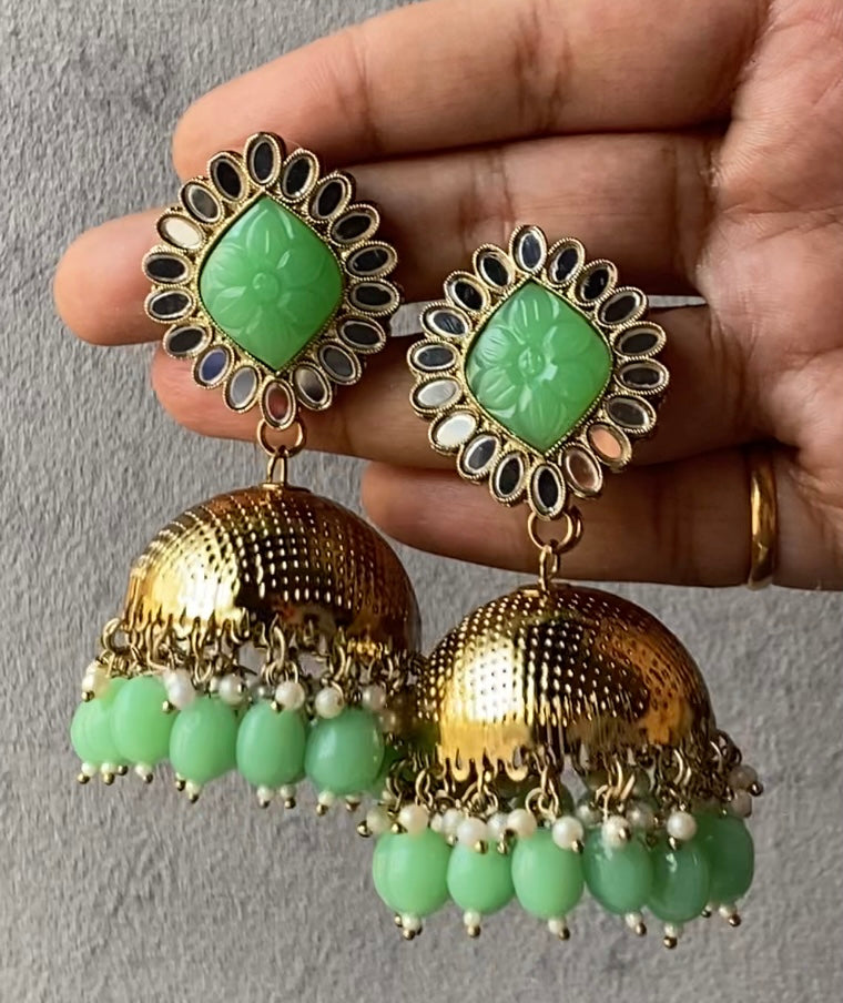 Noori Carved Stone Mirror Jhumka