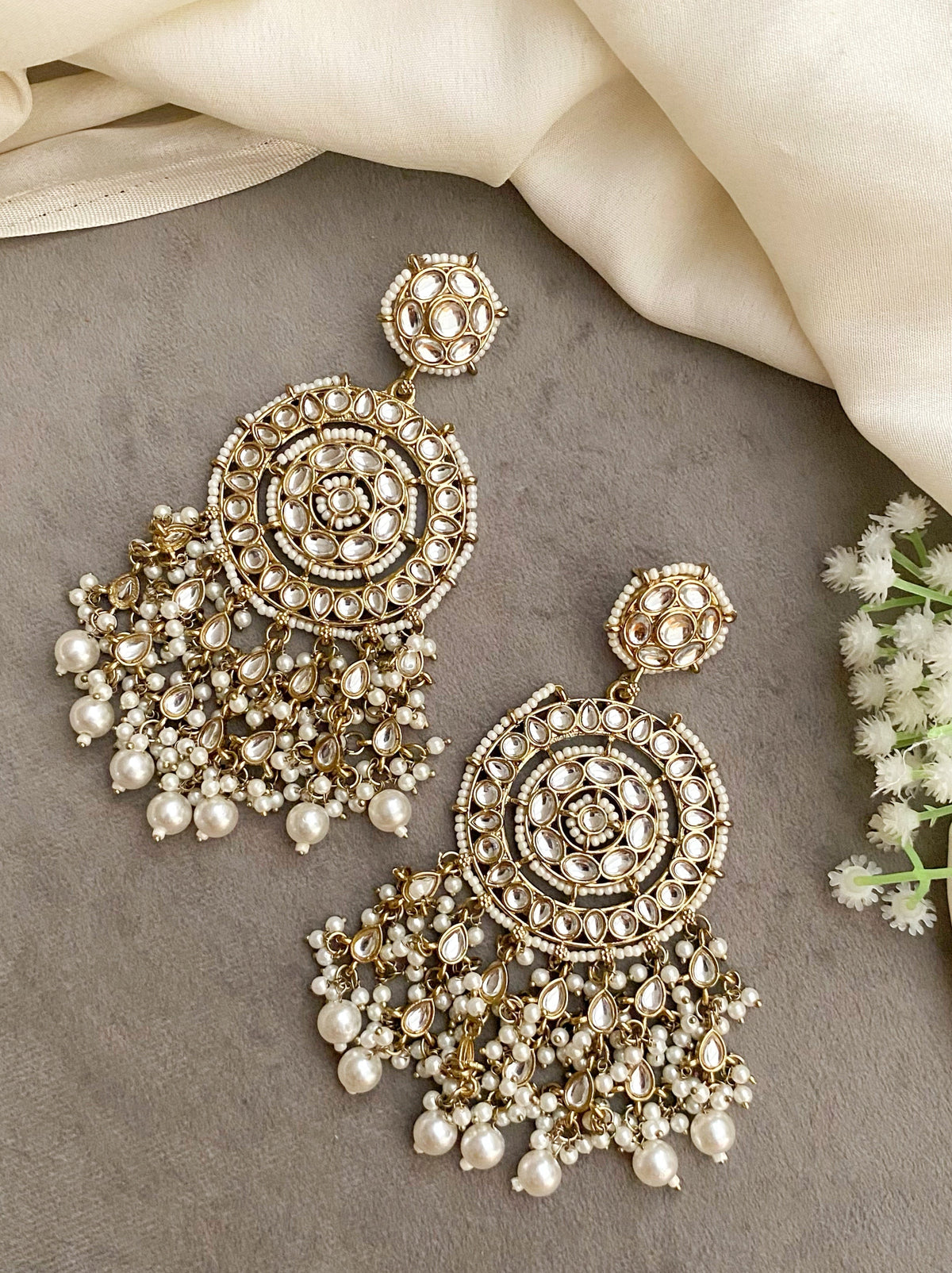 Unnati white kundan chandbali earrings