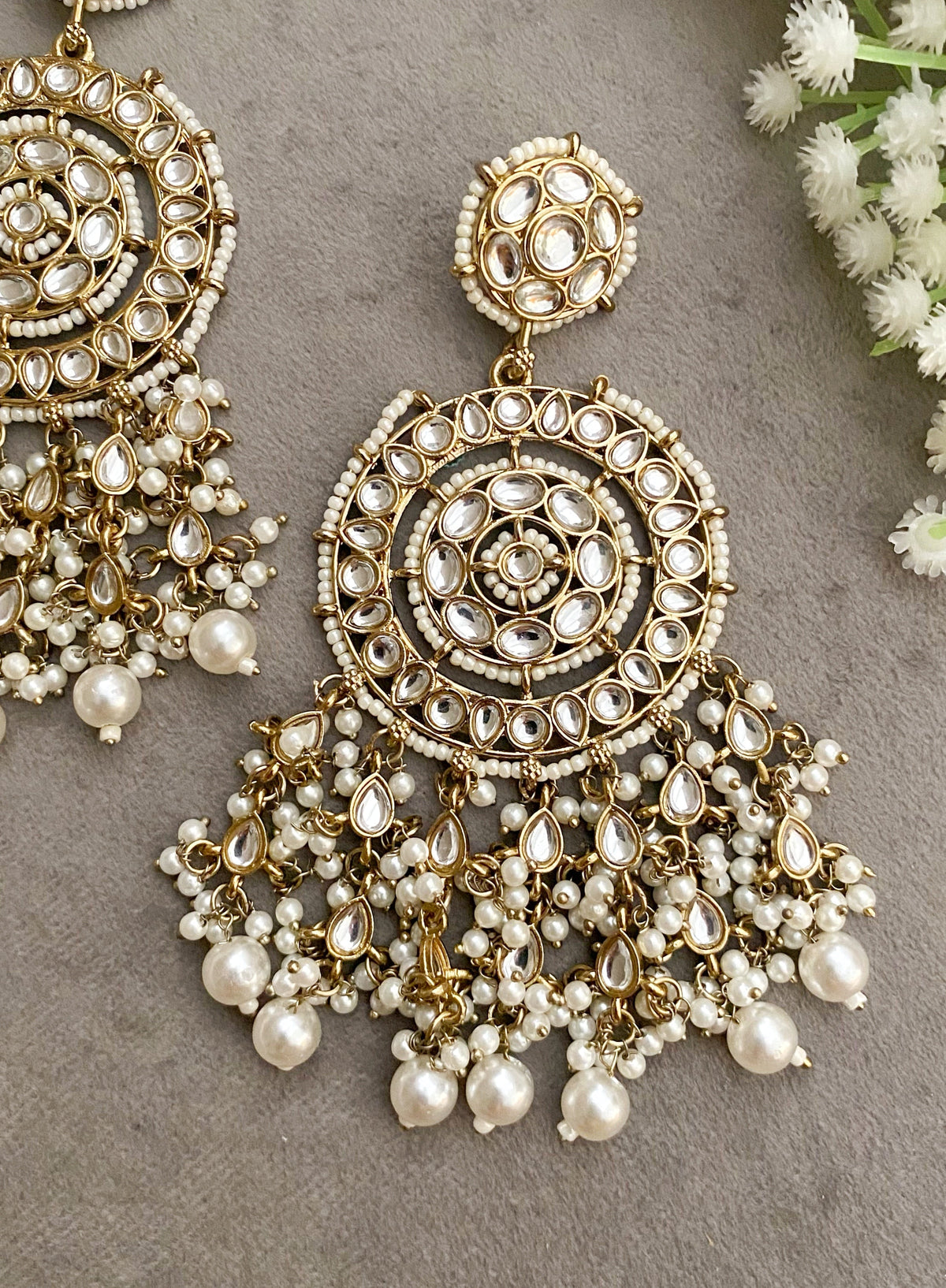 Unnati white kundan chandbali earrings