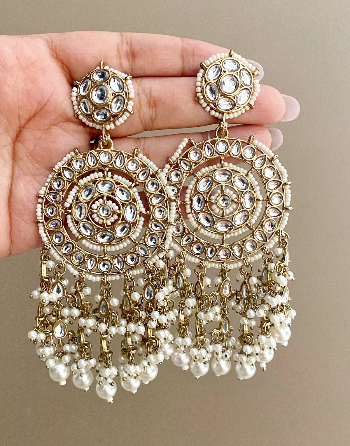 Unnati white kundan chandbali earrings