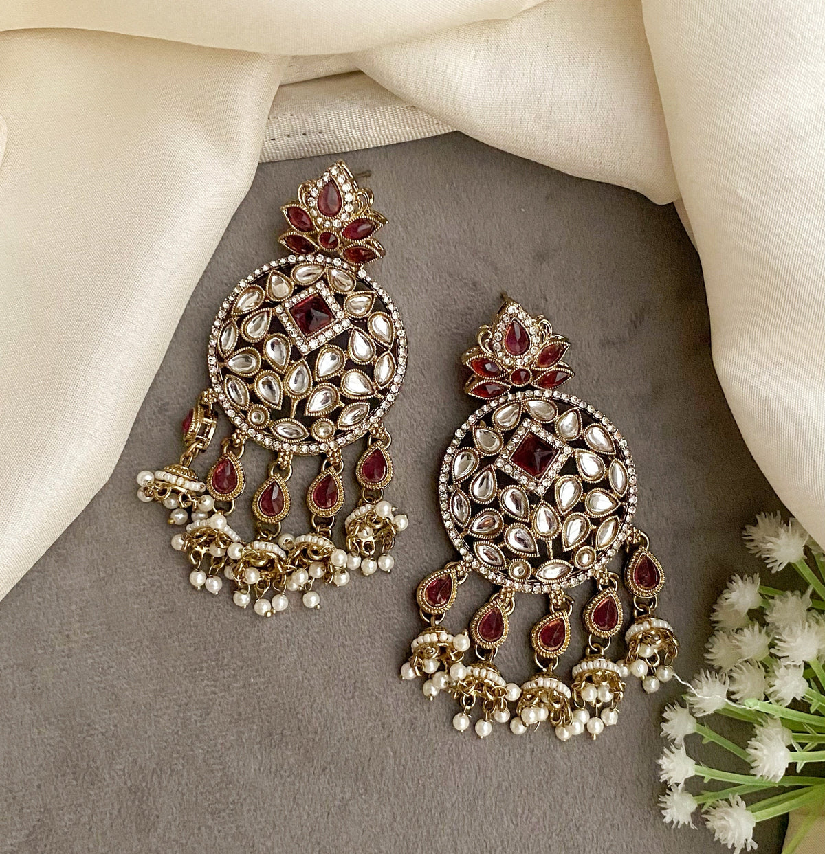 Pragati Dark pink kundan earrings