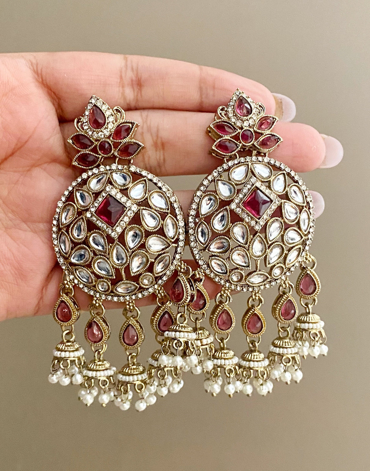 Pragati Dark pink kundan earrings