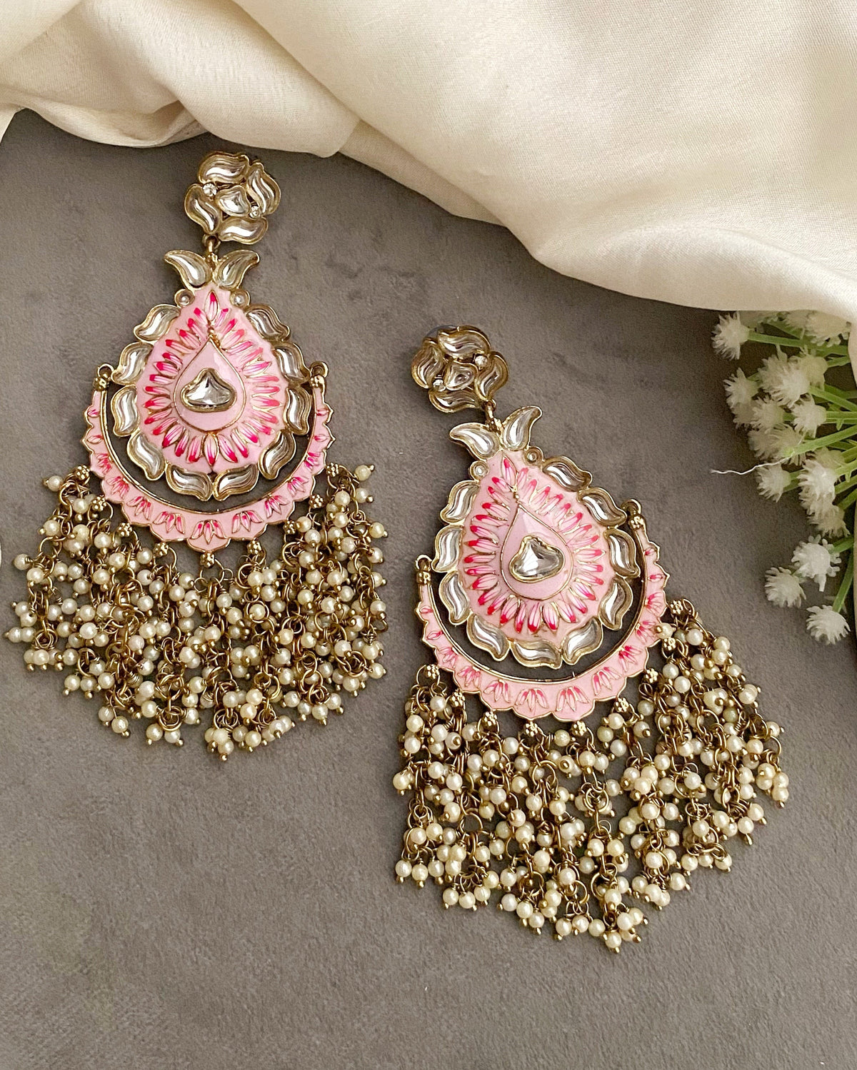 Chahat Pink Kundan chandbali earrings