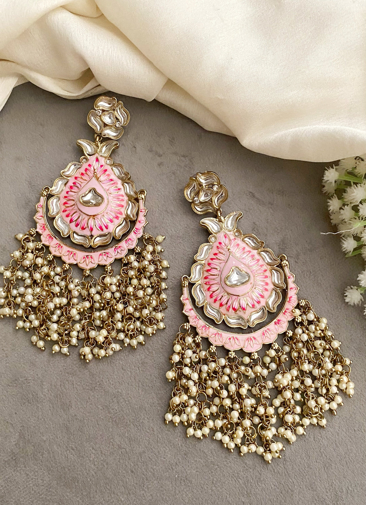 Chahat Pink Kundan chandbali earrings