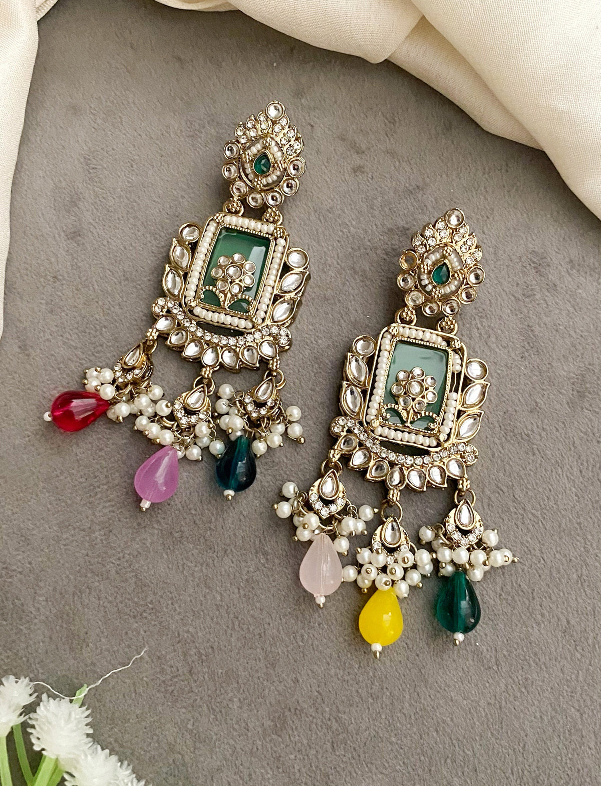 Multicolor kundan earrings