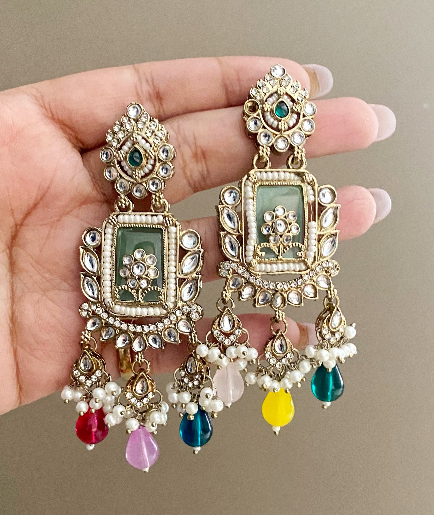 Multicolor kundan earrings