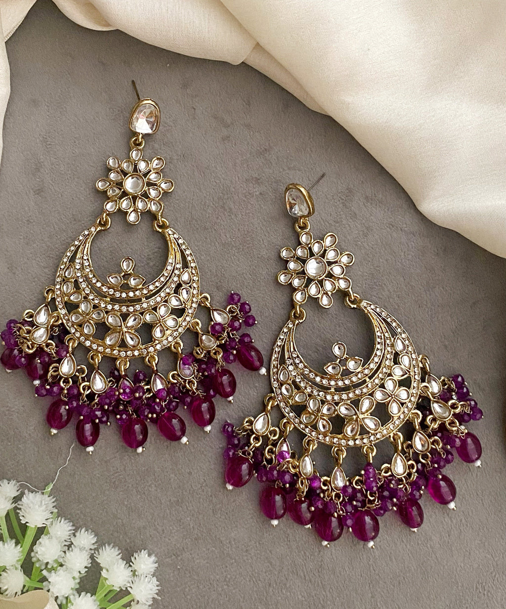 Lara Purple kundan chandbali earrings