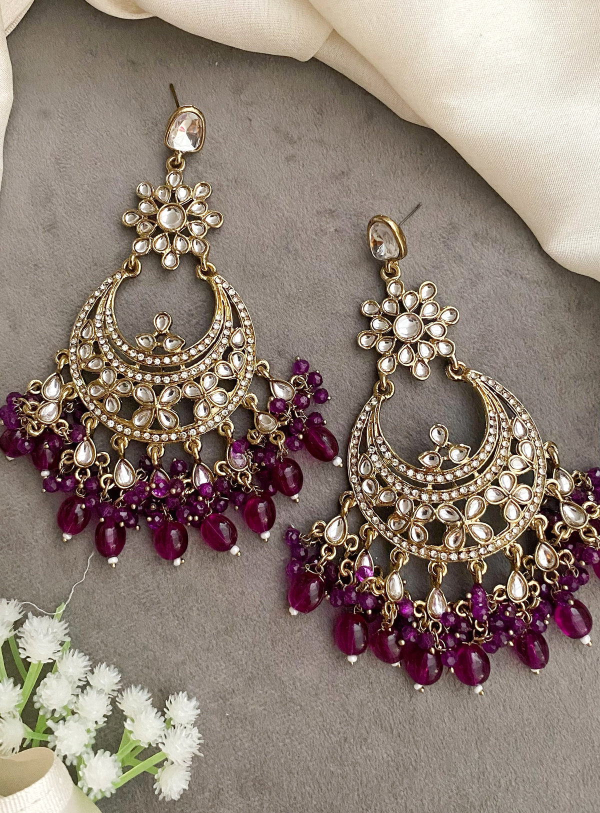 Lara Purple kundan chandbali earrings